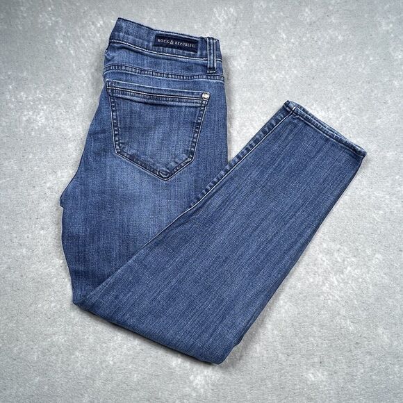 Rock & Republic Jeans Women's Size 10 Blue Denim EMO Style Skinny Pockets - Picture 1 of 15